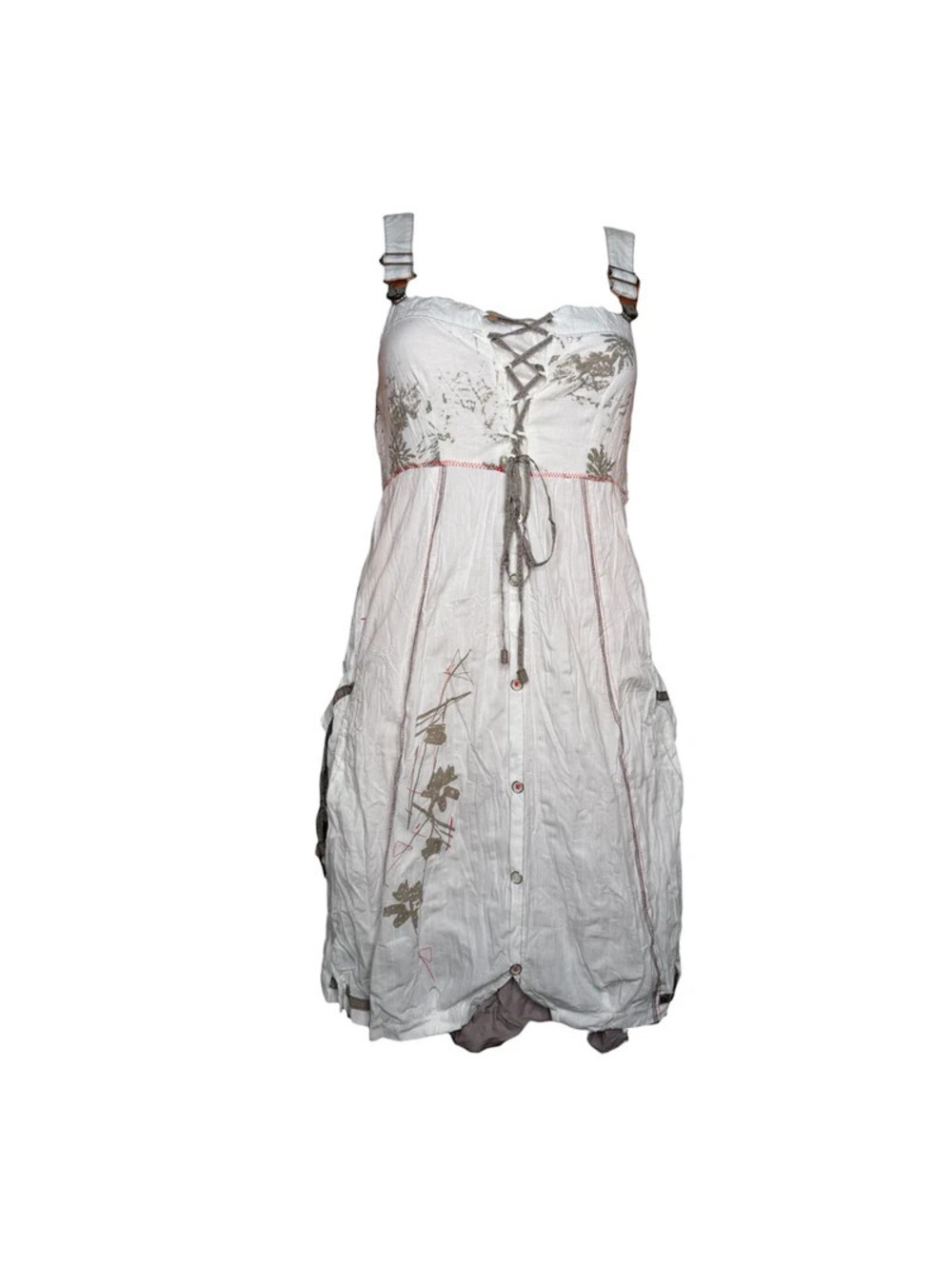 Vintage C'Fait Pour Vous Y2K Romantic White Cotton Suspender Bubble Hem Dress